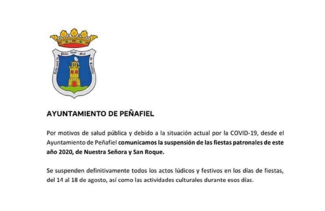 Este es el comunicado emitido por el Ayuntamiento acerca de la suspensión de las Fiestas de San Roque. Este es el comunicado emitido por el Ayuntamiento acerca de la suspensión de las Fiestas de San Roque.