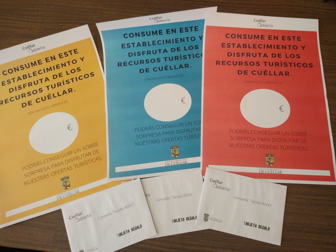 Carteles que se pueden ver en comecios y establecimientos hosteleros de Cuéllar relacionados con la campaña de tarjeta regalo Carteles que se pueden ver en comecios y establecimientos hosteleros de Cuéllar relacionados con la campaña de tarjeta regalo