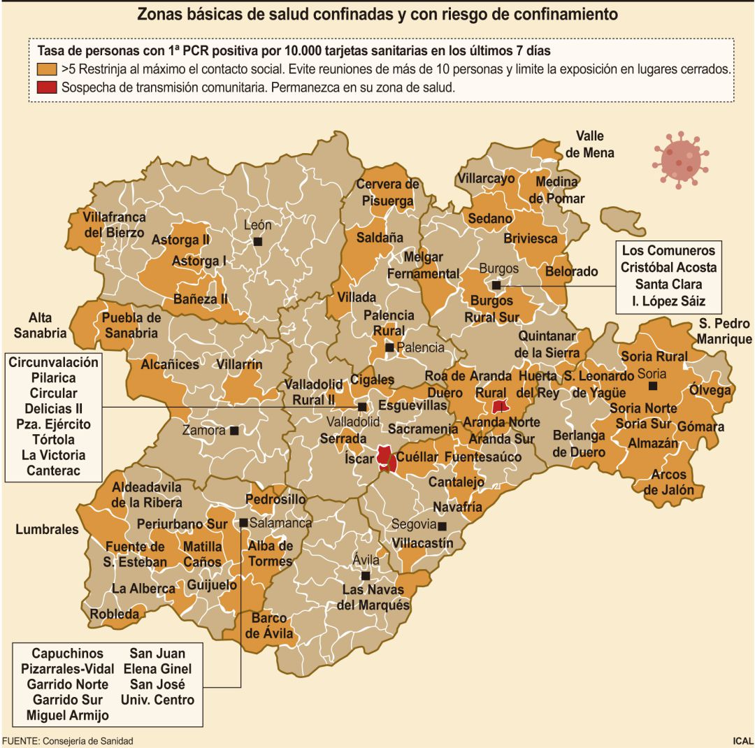 Mapa de zonas basicas de salud con riesgo de confinamiento Mapa de zonas basicas de salud con riesgo de confinamiento