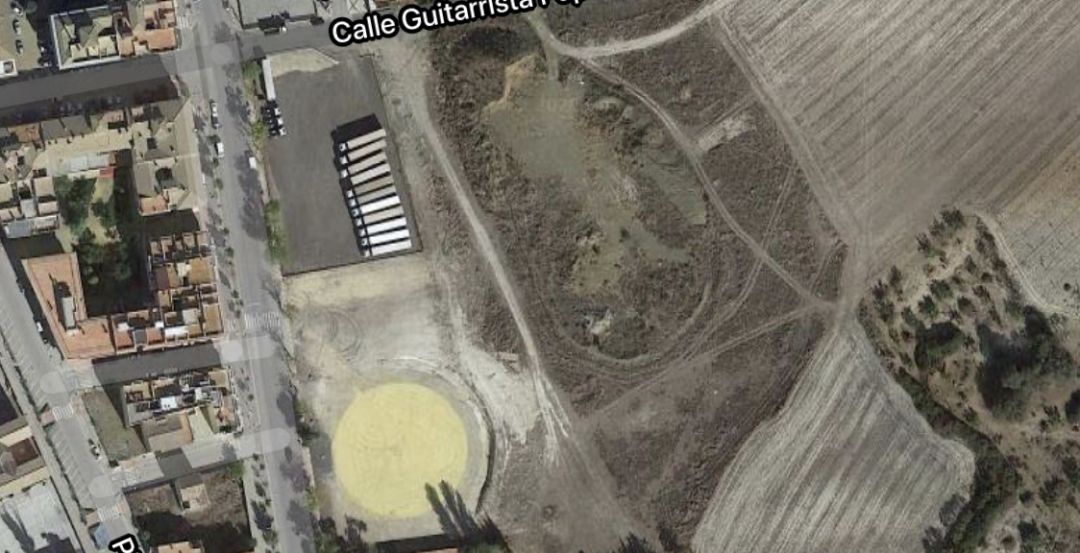 Vista aérea de la zona en la que se instalará el área de autocaravanas. Vista aérea de la zona en la que se instalará el área de autocaravanas.