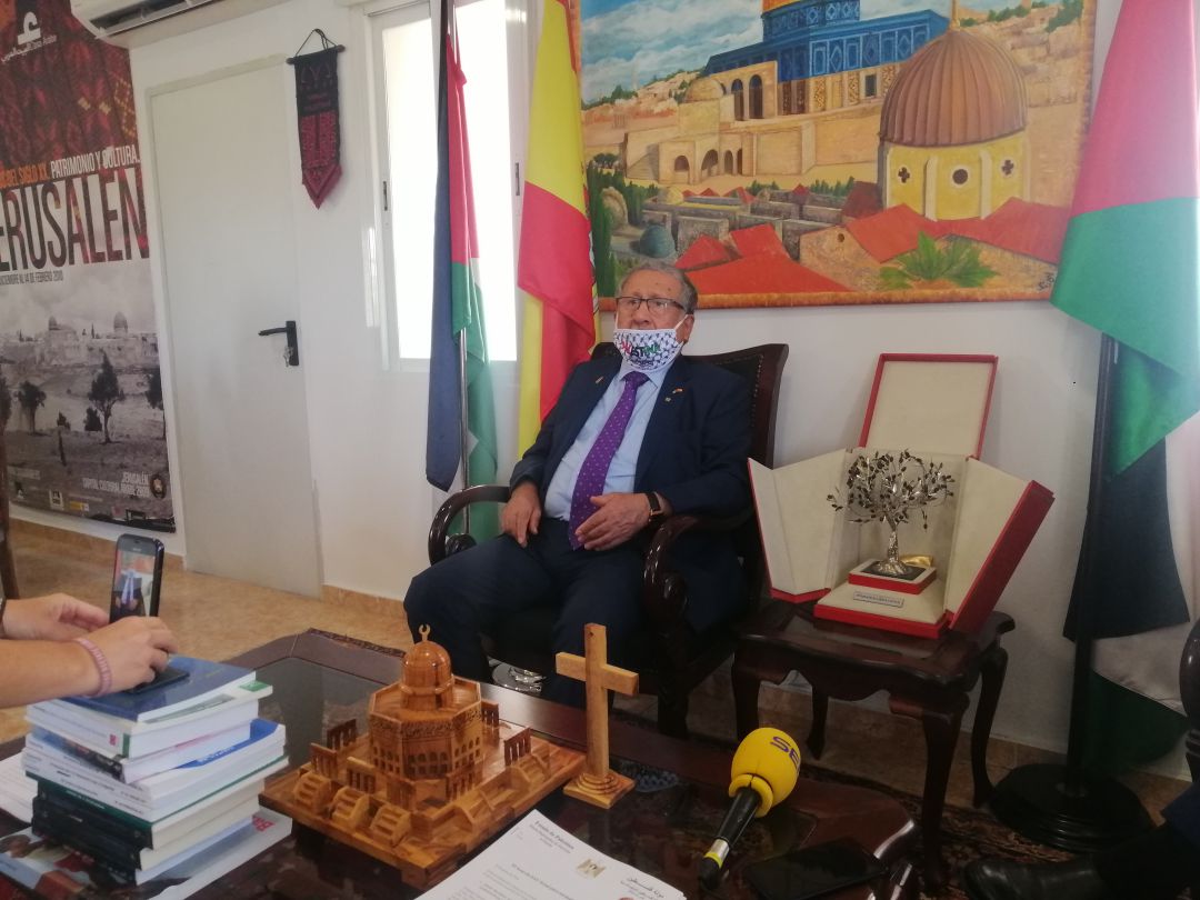 El embajador palestino en España, Musa A. Odeh, durante la declaración ante los medios del acuerdo entre Israel y Emiratos Arabes . El embajador palestino en España, Musa A. Odeh, durante la declaración ante los medios del acuerdo entre Israel y Emiratos Arabes .