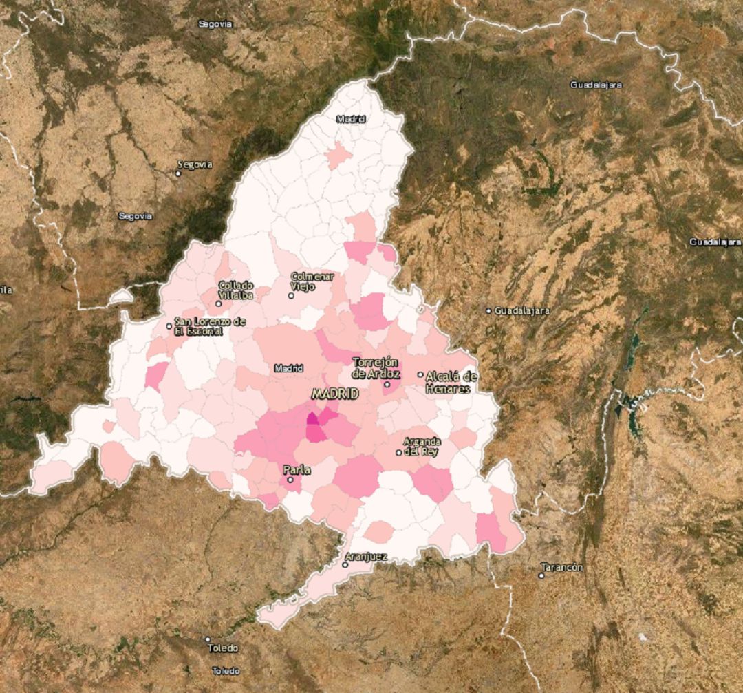 Mapa de la evolución epidemiológica en la Comunidad de Madrid. Mapa de la evolución epidemiológica en la Comunidad de Madrid.