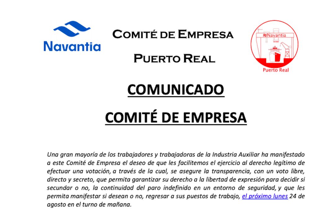 El comunicado que ha hecho público el comité en la mañana de hoy El comunicado que ha hecho público el comité en la mañana de hoy