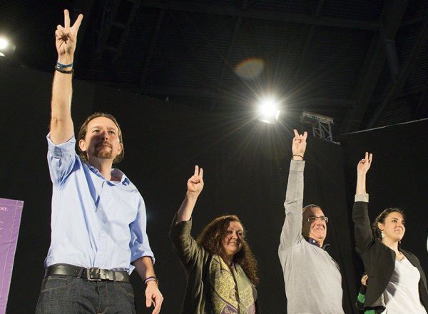 Mae de la Concha y Juan Pedro Yllanes, en un acto junto a Pablo Iglesias e Irene Montero.