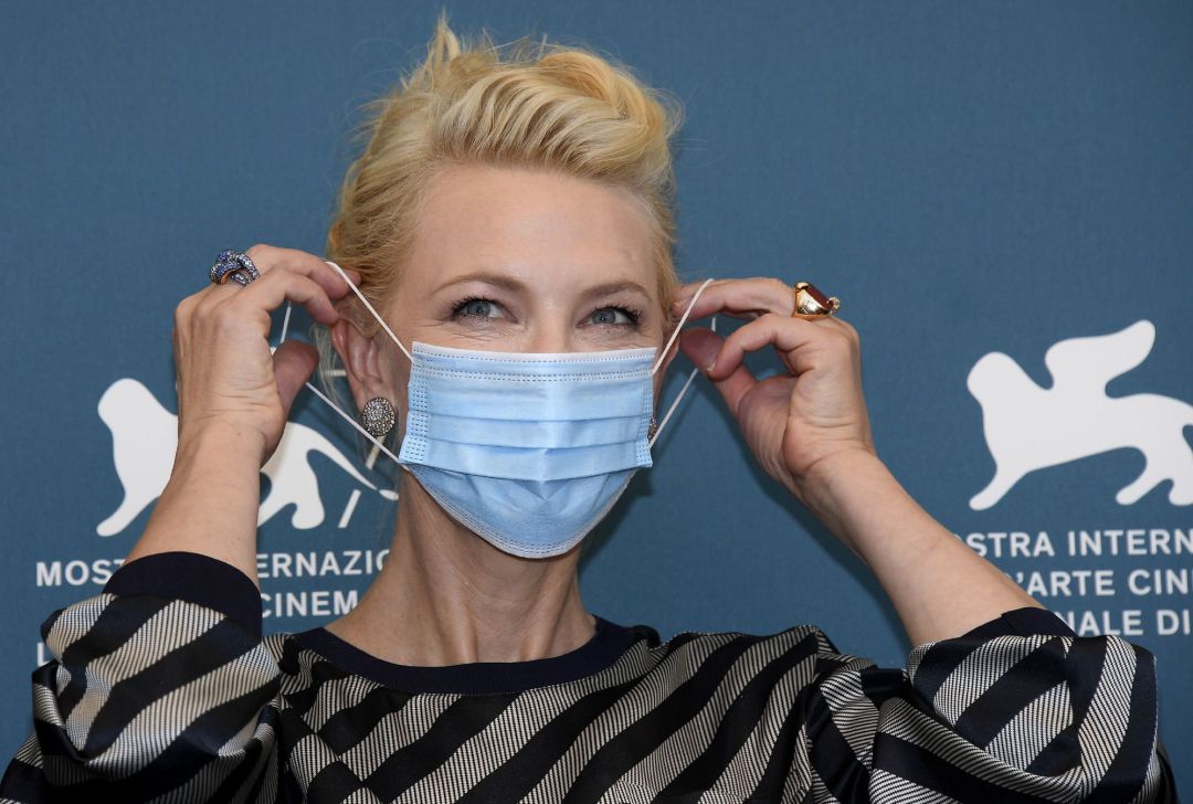 Australian actress Cate Blanchett, president of the 'Venezia 77' jury wears a protective mask during a photocall at the 77th annual Venice International Film Festival, in Venice, Italy, 02 September 2020. The event is the first major in-person film fest to be held in the wake of the Covid-19 coronavirus pandemic. Attendees have to follow strict safety measures like mandatory face masks indoors, temperature scanners, and socially distanced screenings to reduce the risk of infection. The public is barred from the red carpet, and big stars are expected to be largely absent this year. The 77th edition of the festival runs from 02 to 12 September 2020 Australian actress Cate Blanchett, president of the 'Venezia 77' jury wears a protective mask during a photocall at the 77th annual Venice International Film Festival, in Venice, Italy, 02 September 2020. The event is the first major in-person film fest to be held in the wake of the Covid-19 coronavirus pandemic. Attendees have to follow strict safety measures like mandatory face masks indoors, temperature scanners, and socially distanced screenings to reduce the risk of infection. The public is barred from the red carpet, and big stars are expected to be largely absent this year. The 77th edition of the festival runs from 02 to 12 September 2020