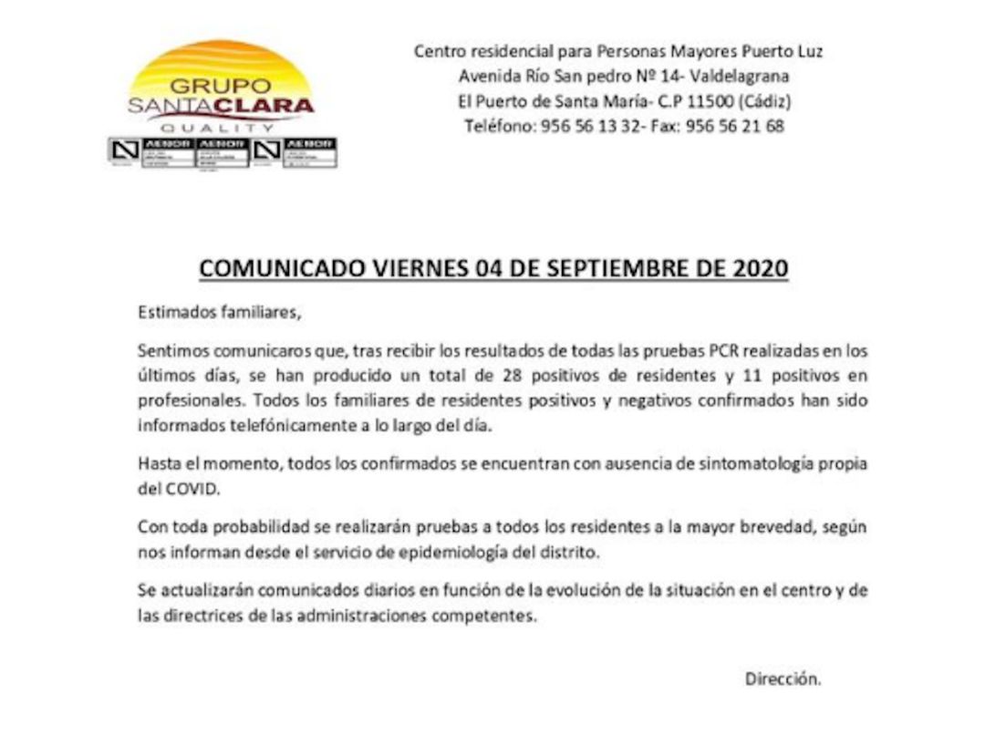 El comunicado publicado por el grupo responsable de la residencia en su cuenta de Facebook El comunicado publicado por el grupo responsable de la residencia en su cuenta de Facebook