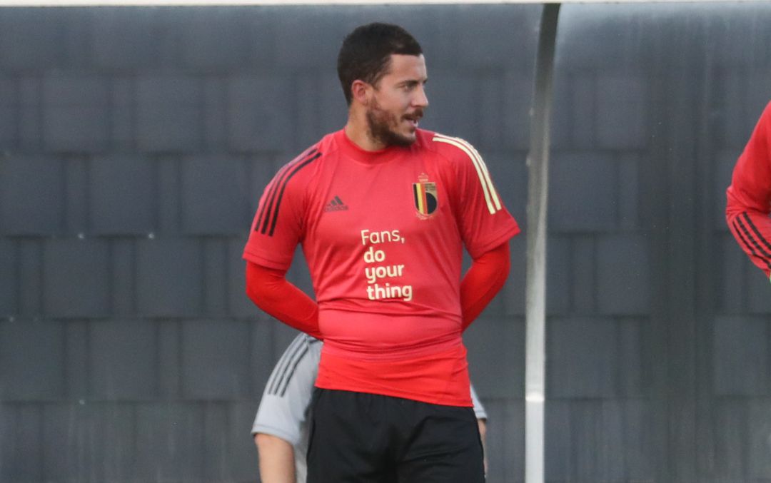 Hazard, durante un entrenamiento con la selección de Bélgica. Hazard, durante un entrenamiento con la selección de Bélgica.