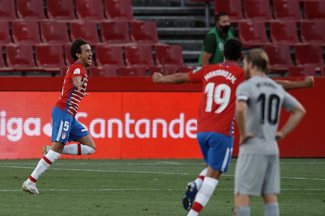 Luis Milla celebra su primer gol con la camiseta del Granada. Luis Milla celebra su primer gol con la camiseta del Granada.