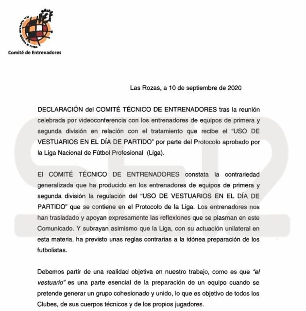 Declaración del Comité Técnico de Entrenadores Declaración del Comité Técnico de Entrenadores