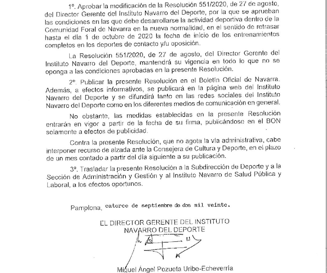 Resolución del Instituto Navarro de Deporte. Resolución del Instituto Navarro de Deporte.