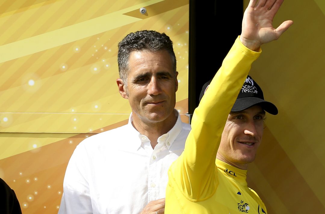 Miguel Induráin junto al británico Geraint Thomas en 2018 Miguel Induráin junto al británico Geraint Thomas en 2018