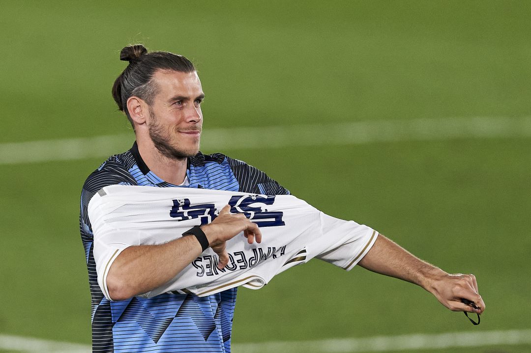 Gareth Bale, durante la celebración del 34º título liguero del Real Madrid. Gareth Bale, durante la celebración del 34º título liguero del Real Madrid.