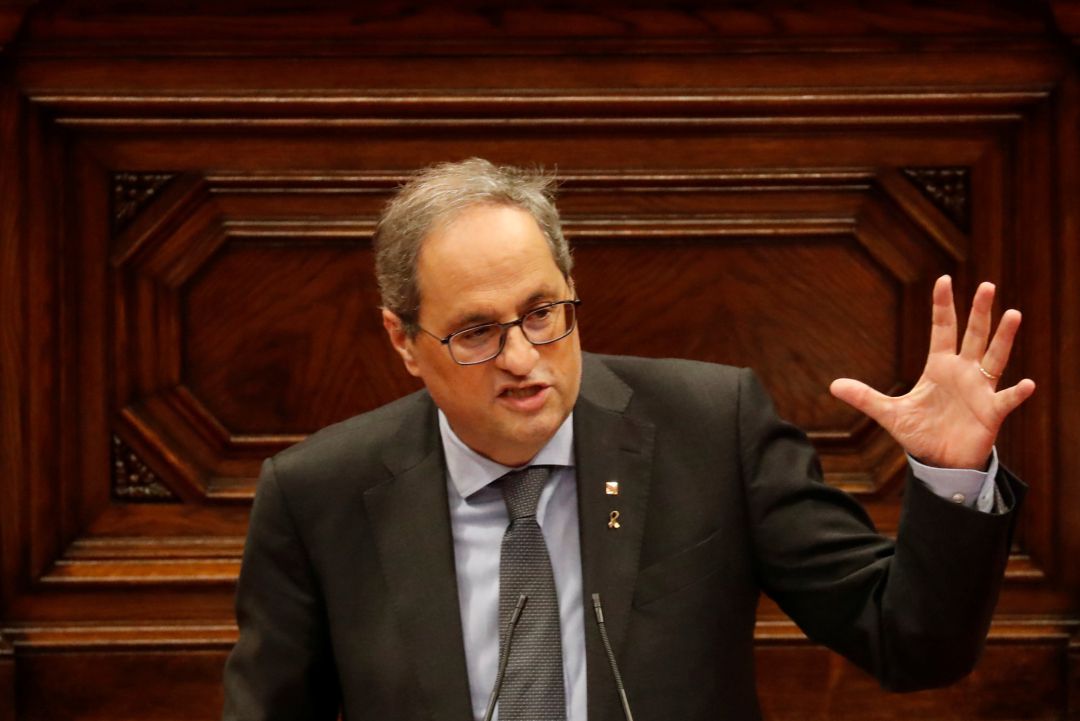Quim Torra durante su primera intervención en el Debate de Política General en el Parlament Quim Torra durante su primera intervención en el Debate de Política General en el Parlament