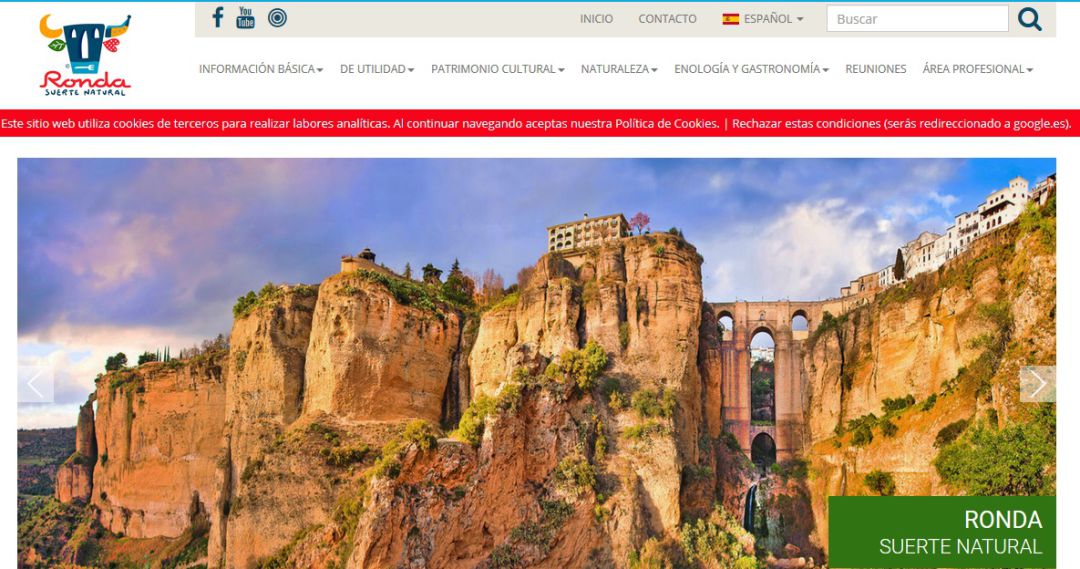 Portada actual de la web de Turismo de Ronda Portada actual de la web de Turismo de Ronda
