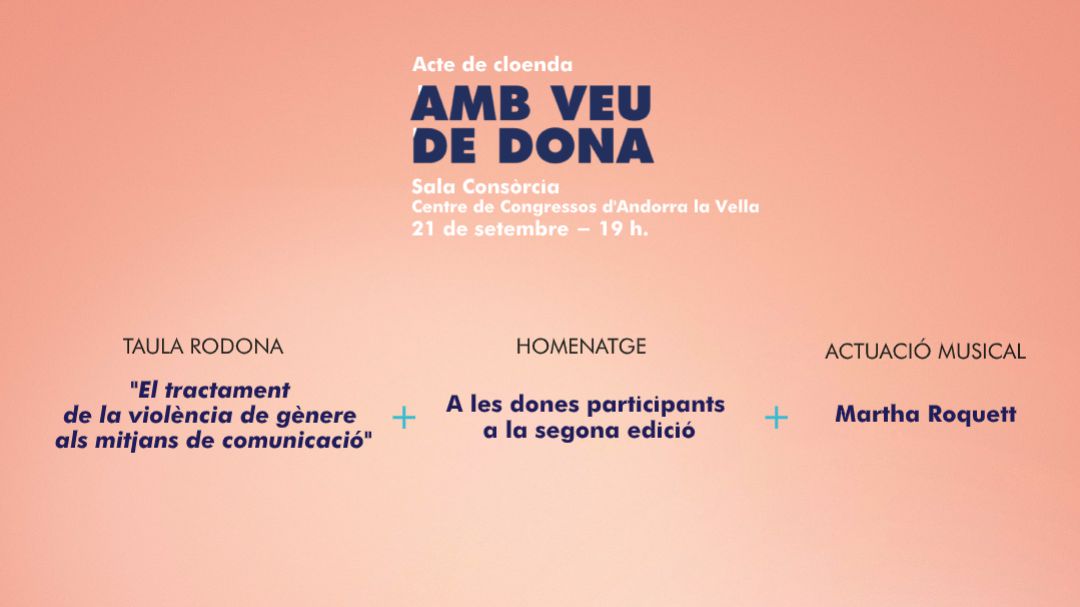 Cartell de l'acte de cloenda d'Amb veu de dona que tindrà lloc el proper dilluns, 21 de setembre. Cartell de l'acte de cloenda d'Amb veu de dona que tindrà lloc el proper dilluns, 21 de setembre.