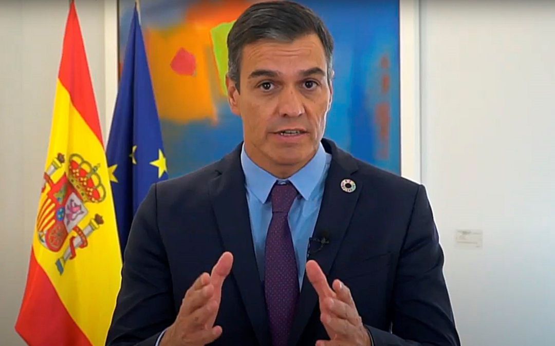 El presidente del Gobierno, Pedro Sánchez durante una intervención virtual en una cumbre medioambiental internacional en Viena. El presidente del Gobierno, Pedro Sánchez durante una intervención virtual en una cumbre medioambiental internacional en Viena.