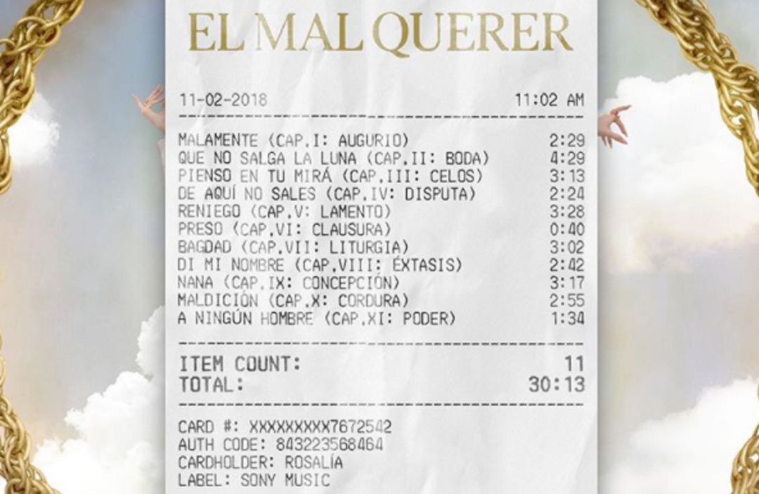Una factura personalizada del disco El Mal Querer. Una factura personalizada del disco El Mal Querer.