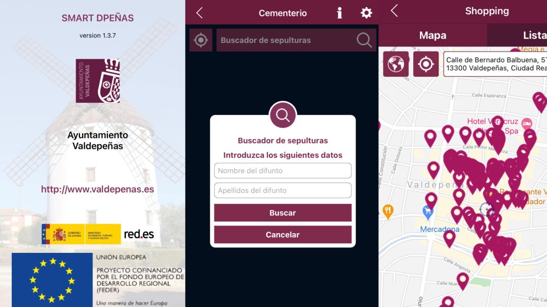 Algunos de los pantallazos de la 'app' SmartDpeñas Algunos de los pantallazos de la 'app' SmartDpeñas