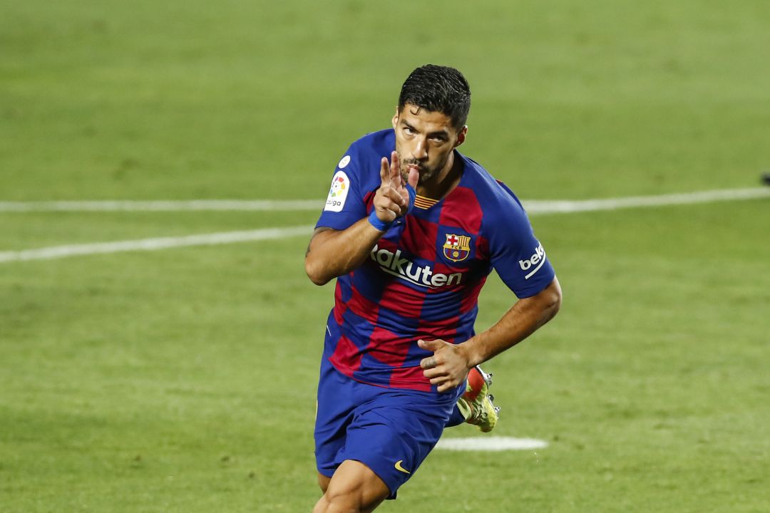 Suárez celebra un gol ante el Espanyol. Suárez celebra un gol ante el Espanyol.