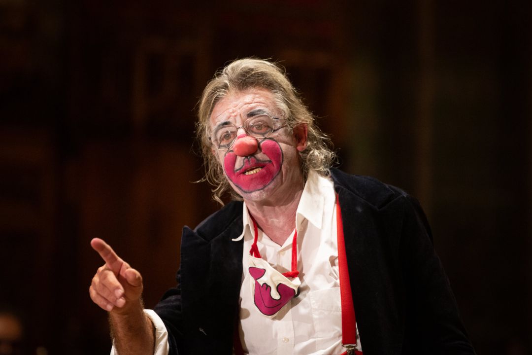 El payaso Tortell Poltrona durante el pregón de la Mercè 2020 en Barcelona El payaso Tortell Poltrona durante el pregón de la Mercè 2020 en Barcelona
