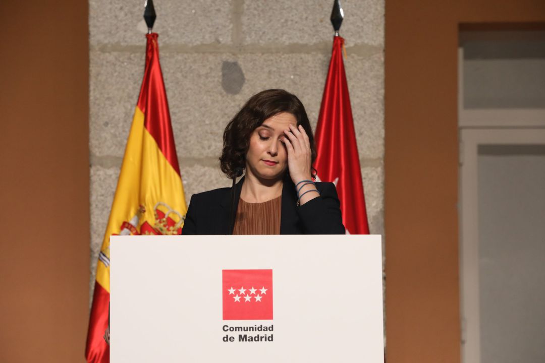 Isabel Díaz Ayuso, durante su comparecencia en rueda de prensa para detallar las nuevas medidas en la región ante el COVID-19. Isabel Díaz Ayuso, durante su comparecencia en rueda de prensa para detallar las nuevas medidas en la región ante el COVID-19.