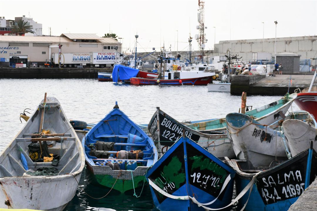 Pateras acumuladas en el Muelle de Arguineguín, en Mogán Pateras acumuladas en el Muelle de Arguineguín, en Mogán