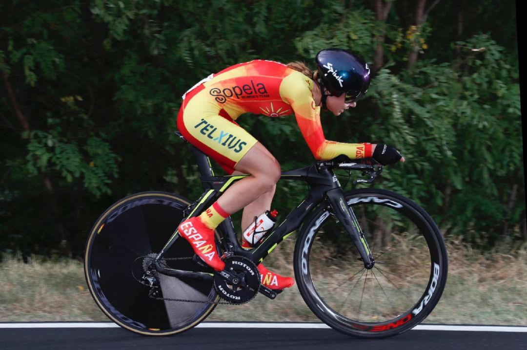 La cicista ribereña, Sara Martín, durante su participación en la crono de los Mundiales de Imola (Italia) La cicista ribereña, Sara Martín, durante su participación en la crono de los Mundiales de Imola (Italia)