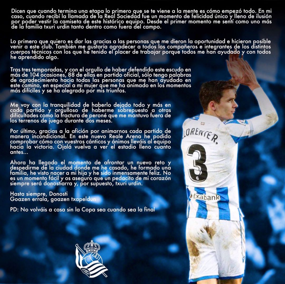 Carta despedida de Llorente Carta despedida de Llorente
