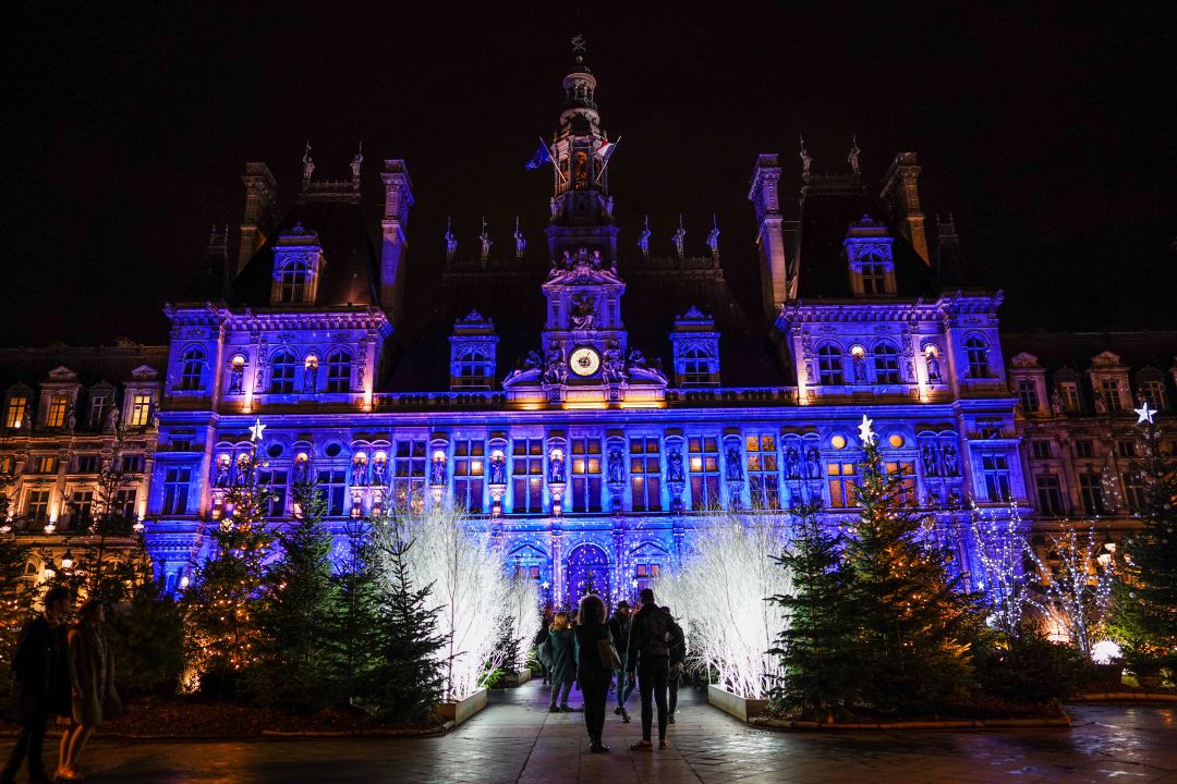 Vista general de las luces de Navidad, en Mairie de Paris el 16 de diciembre de 2019 en París, Francia Vista general de las luces de Navidad, en Mairie de Paris el 16 de diciembre de 2019 en París, Francia