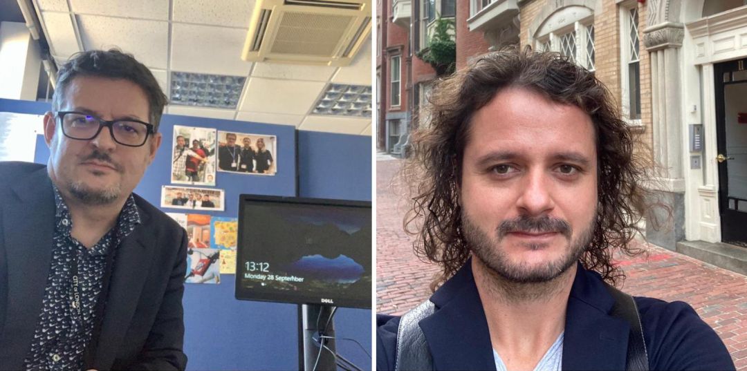 Alfredo Benito en su casa de Londres (izquierda) y Fernando Espi, desde la nueva calle donde reside en Boston (derecha) Alfredo Benito en su casa de Londres (izquierda) y Fernando Espi, desde la nueva calle donde reside en Boston (derecha)