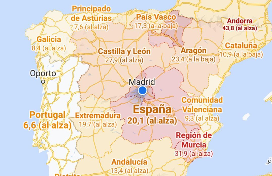 Mapa de la incidencia de la COVID-19 en España. Mapa de la incidencia de la COVID-19 en España.
