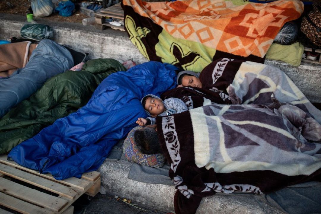 Imagen de refugiados en Moria, en Grecia Imagen de refugiados en Moria, en Grecia
