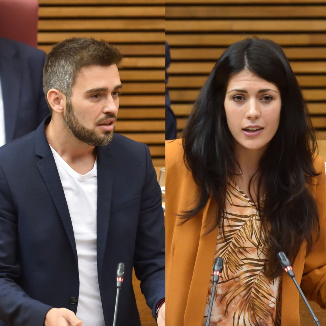 Fran Ferri y Naira Davó en la sesión de control al president Puig Fran Ferri y Naira Davó en la sesión de control al president Puig
