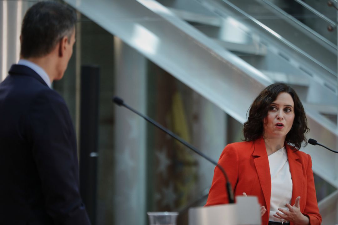 El presidente del Gobierno, Pedro Sánchez, y la presidenta de la Comunidad de Madrid, Isabel Díaz Ayuso El presidente del Gobierno, Pedro Sánchez, y la presidenta de la Comunidad de Madrid, Isabel Díaz Ayuso