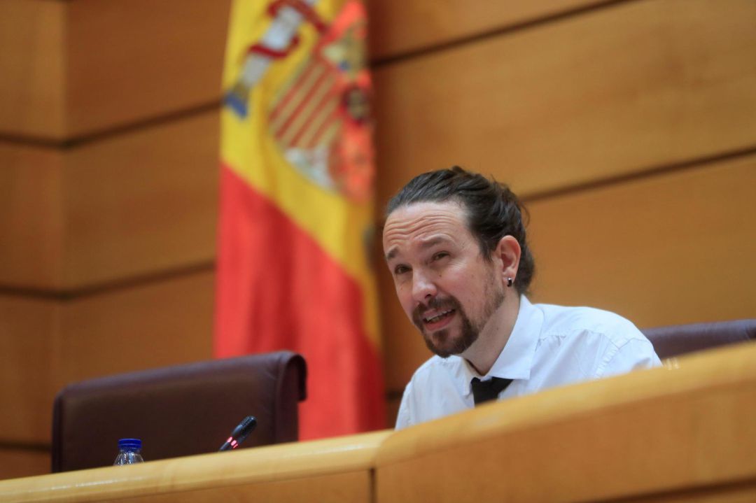 El vicepresidente segundo del Gobierno, Pablo Iglesias, este jueves durante su comparecencia en el Senado El vicepresidente segundo del Gobierno, Pablo Iglesias, este jueves durante su comparecencia en el Senado