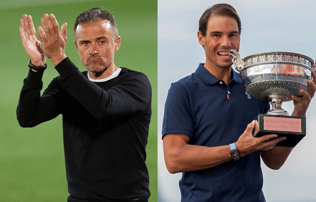 A la izquierda de la imagen, Luis Enrique aplaude durante el España - Suiza. A la derecha, Nadal 'muerde' su 13º Roland Garros A la izquierda de la imagen, Luis Enrique aplaude durante el España - Suiza. A la derecha, Nadal 'muerde' su 13º Roland Garros