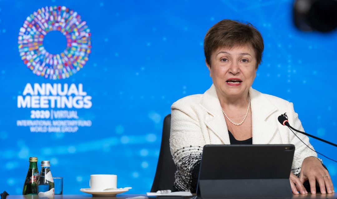 La directora gerente del Fondo Monetario Internacional, Kristalina Georgieva, durante una intervención en la Asamblea Anual del organismo La directora gerente del Fondo Monetario Internacional, Kristalina Georgieva, durante una intervención en la Asamblea Anual del organismo