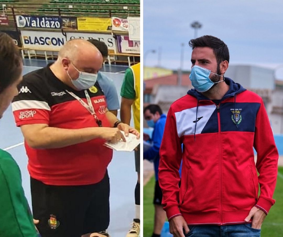 Alberto Suárez (i), entrenador del Villa de Aranda, y Álex Izquierdo, técnico de la Arandina. Alberto Suárez (i), entrenador del Villa de Aranda, y Álex Izquierdo, técnico de la Arandina.