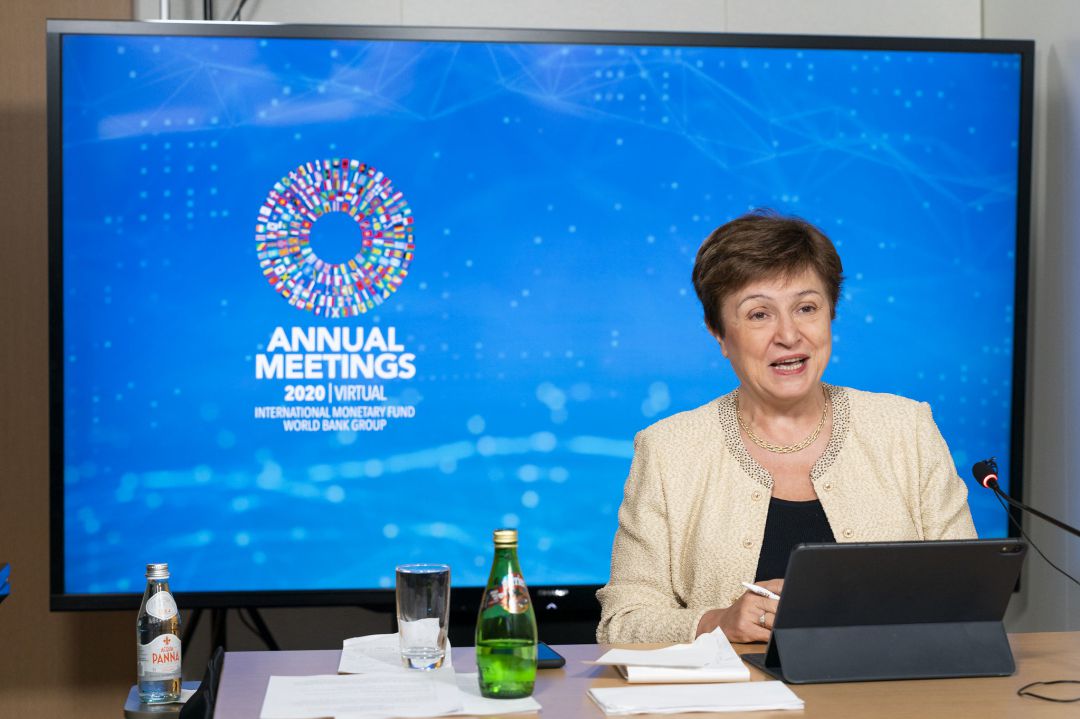 La directora gerente del FMI, Kristalina Georgieva, durante la primera jornada de la Asamblea Anual del organismos La directora gerente del FMI, Kristalina Georgieva, durante la primera jornada de la Asamblea Anual del organismos