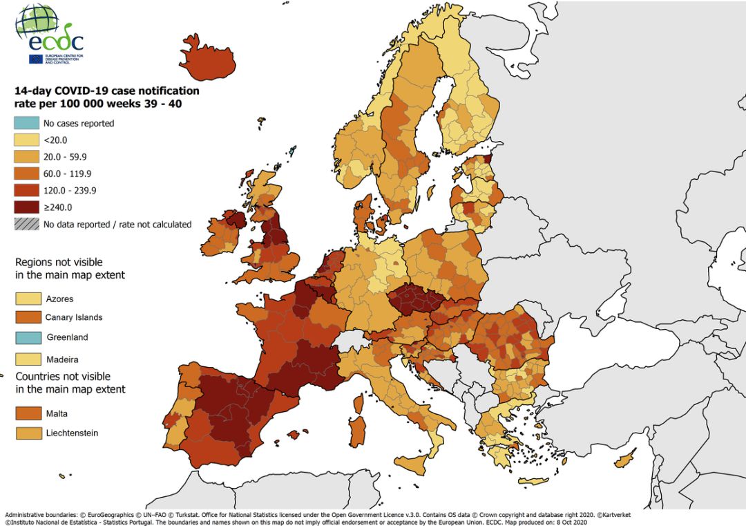 El mapa que elabora el Centro Europeo para la Prevención y Control de enfermedades. El mapa que elabora el Centro Europeo para la Prevención y Control de enfermedades.