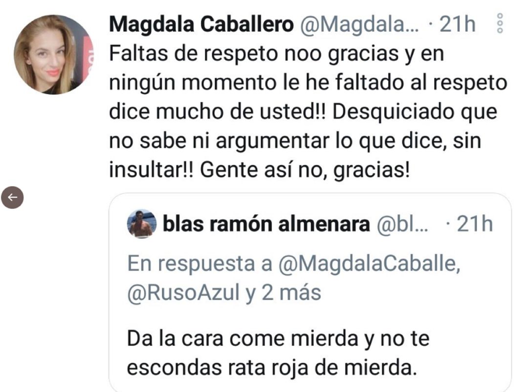 Pantallazo el que puede leerse uno de los mensajes insultantes del doctor Almenara. Pantallazo el que puede leerse uno de los mensajes insultantes del doctor Almenara.
