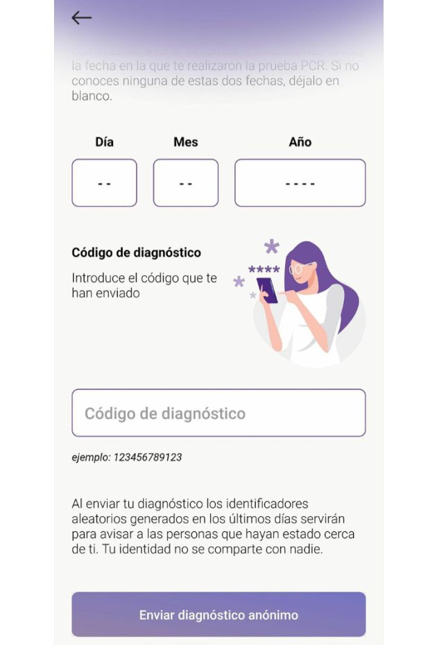 El código de diagnóstico de Radar COVID. El código de diagnóstico de Radar COVID.