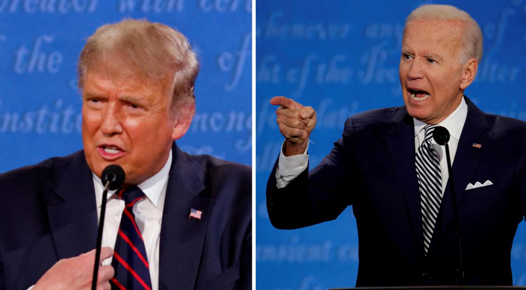 El actual presidente estadounidense, el republicano Donald Trump, y el candidato a la presidencia, el demócrata Joe Biden, durante el primer debate de la campaña electoral. El actual presidente estadounidense, el republicano Donald Trump, y el candidato a la presidencia, el demócrata Joe Biden, durante el primer debate de la campaña electoral.