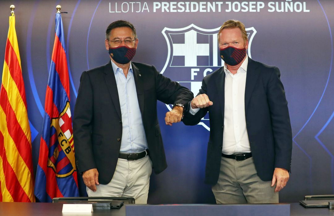 Bartomeu y Koeman en la presentación del técnico. Bartomeu y Koeman en la presentación del técnico.