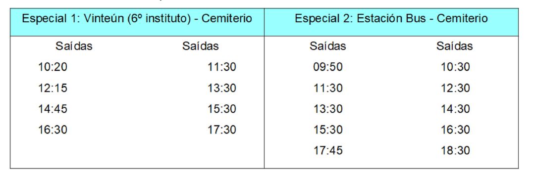 El horario de las líneas especiales a los camposantos El horario de las líneas especiales a los camposantos