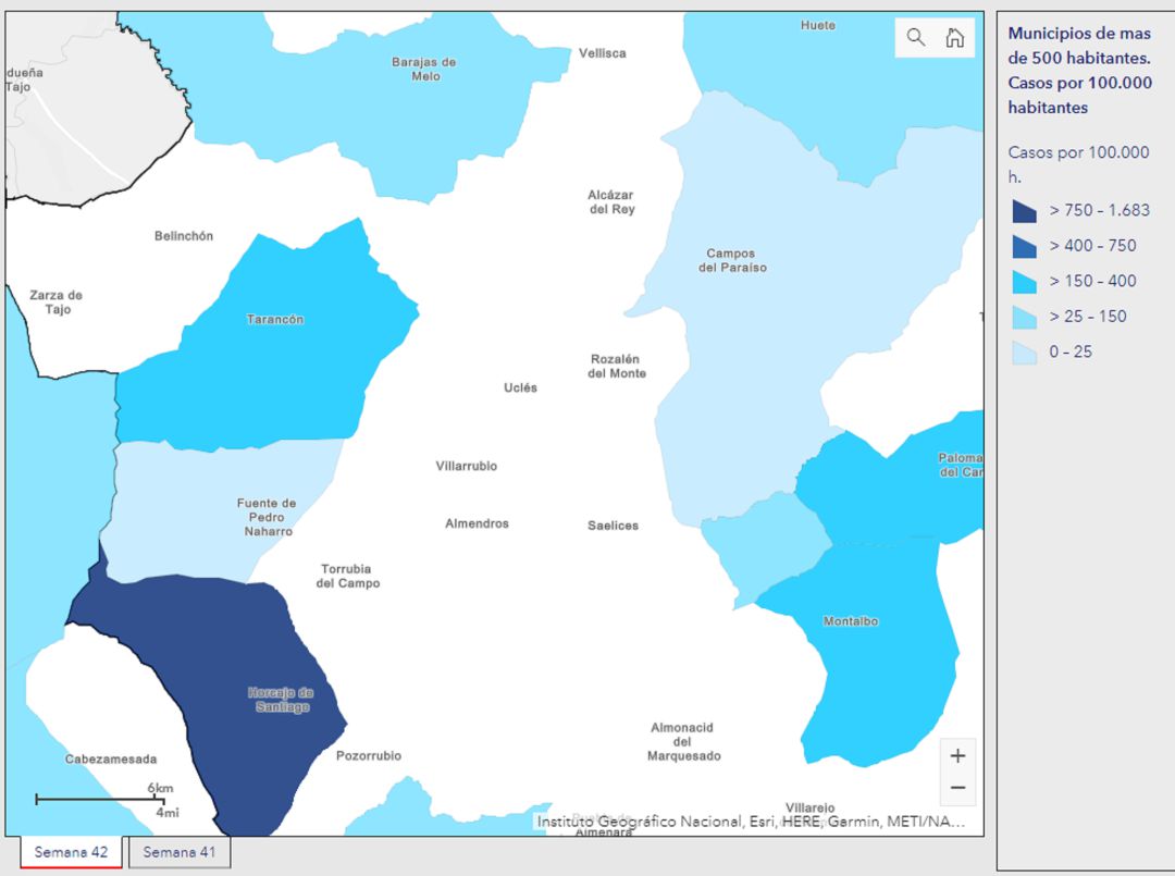 Mapa interactivo de los casos de Covid-19 por municipios de más de 500 habitantes Mapa interactivo de los casos de Covid-19 por municipios de más de 500 habitantes