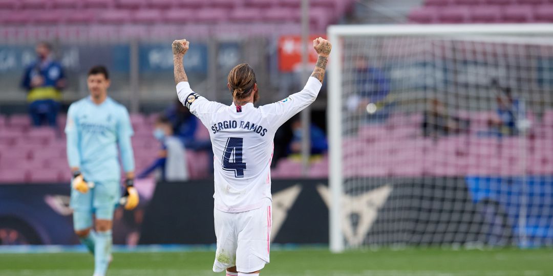 Sergio Ramos festeja la victoria del Real Madrid en el Camp Nou Sergio Ramos festeja la victoria del Real Madrid en el Camp Nou