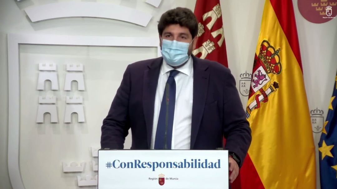 El presidente de la región de Murcia, en un mensaje institucional a los murcianos tras el Estado de Alarma El presidente de la región de Murcia, en un mensaje institucional a los murcianos tras el Estado de Alarma