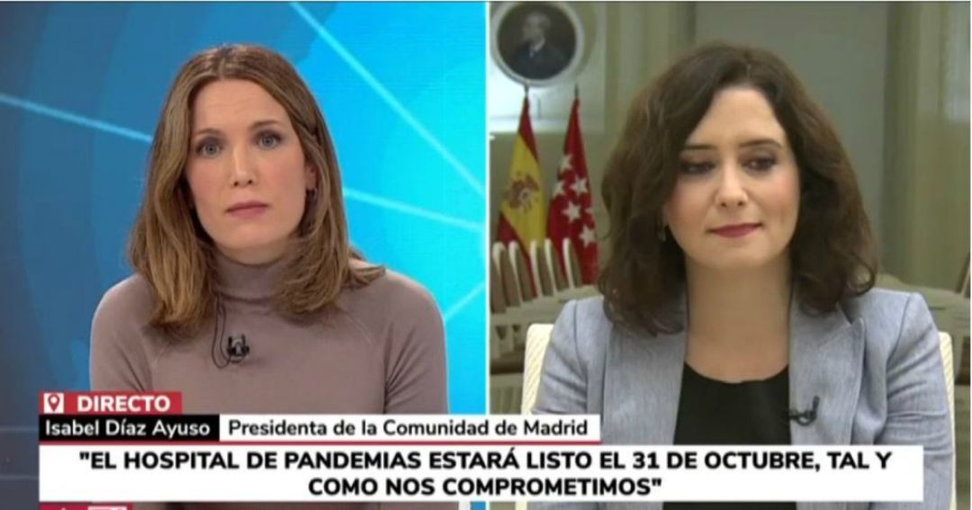 La presidenta madrileña, Isabel Díaz Ayuso, (derecha) durante la entrevista La presidenta madrileña, Isabel Díaz Ayuso, (derecha) durante la entrevista