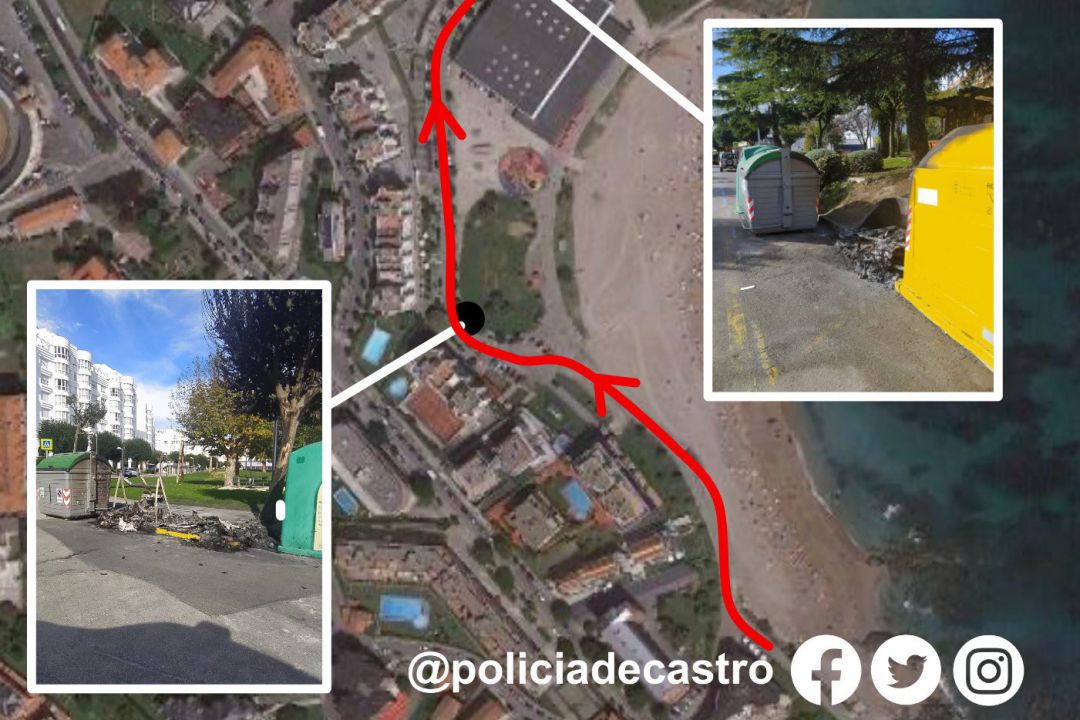 Localización de los contenedores incendiados. Localización de los contenedores incendiados.